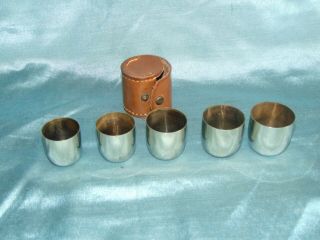 Exquisite Period Art Deco Cased Silver Plate Travel Shot Cups Graduated Gilded