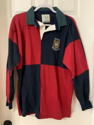 Vintage Oxford University Blue & Red Color Block Rugby Polo Shirt Mens Large
