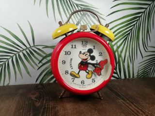 Rare Vintage Mechanical Alarm Clock By Bradley / Walt Disney / Mickey Mouse /
