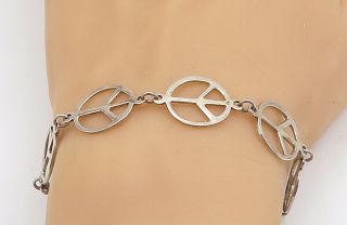 925 Sterling Silver - Vintage Open Peace Sign Link Chain Bracelet - Bt3111
