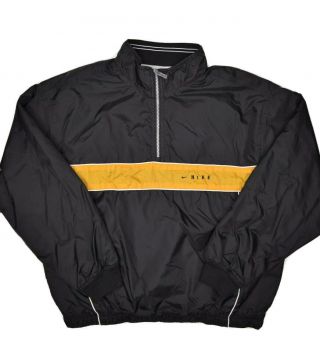 Vintage Nike Windbreaker Jacket Mens L Black Yellow 1/2 Zip Pullover Retro