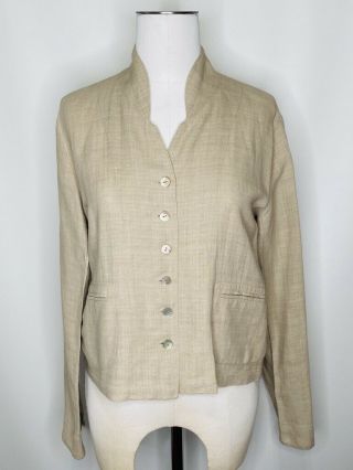 Vtg.  Eileen Fisher Linen/silk Mandarin Collar Shirt Jacket Blazer,  Size Small