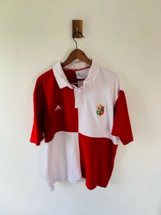 Vintage Adidas British Lions Pullover Rugby Shirt Short Sleeved Red White 2005xl
