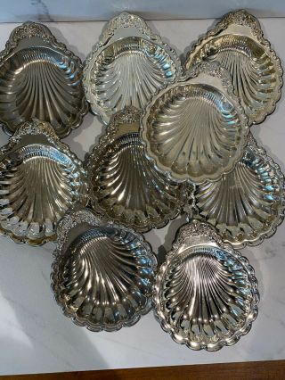 Set Of Nine Vintage Small Silver Plated Scallop Clam Shell Trinket Soap Dish