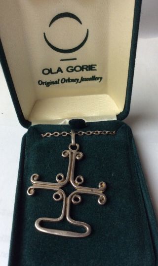 Vintage Hallmarked Silver Ola Gorie “omg” St Nicholas Cross Pendant Necklace