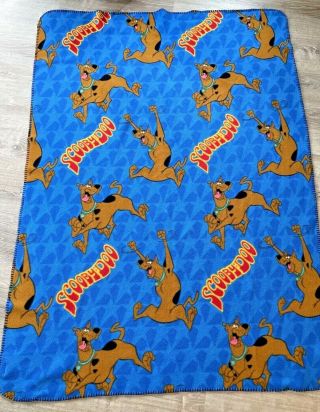 Vtg Scooby - Doo Fleece Blanket 62 X 45 Inch Hanna - Barbera Blue Soft Red Letters