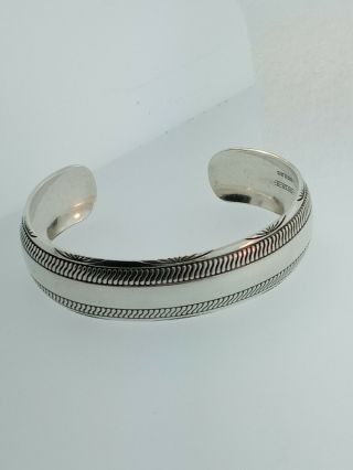 Vintage Sterling Silver Cuff Bracelet Signed B Webb Navajo Chased Design