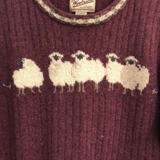 Vintage Women ' s Size Medium Woolrich Burgundy Wool Sweater With Sheep Design 2
