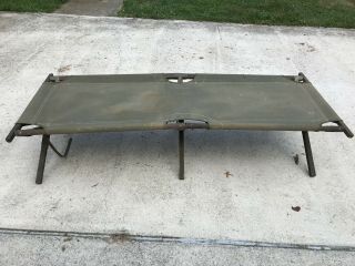 Vintage 1945 Us Army Military Cot Canvas With Wood Frame Camping Cot