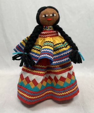 Vintage Native American Florida Seminole Indian Doll Patchwork Woman 11”