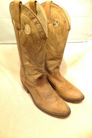 Vintage Acme Distressed Tan Leather Cowboy Western Boot Usa Made Mens Size 8.  5d