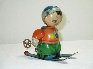 Vintage 1950s - 60s Tin Wind Up Skier Made In Shanghi China