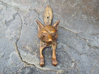 Vintage Cast Iron Bronze Antique Victorian Style Fox Head W/ Tail Door Knocker