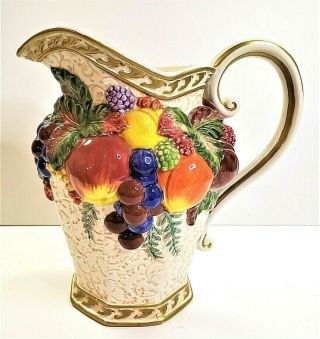Vintage Fitz And Floyd Classics Venezia Fruit Designed Ceramic Pitcher