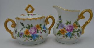 Vintage Dorothy Long Porcelain Hand Painted Creamer And Sugar Bowl W/ Lid