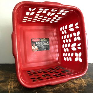 Vintage Rubbermaid Square Laundry Basket 2968 Red Floral Tulips Roughneck Retro