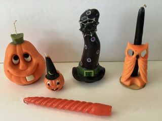 Vintage 50s 60s Gurley Halloween Candles Pumpkin Owl Witch Hat Decorations Retro