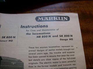 Vintage Marklin 800n & Sk800n Instructions For Care/maintenance Of Locomotives