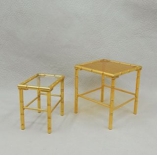 2 Vintage Brass Bamboo Side Tables Artisan Dollhouse Miniature 1:12