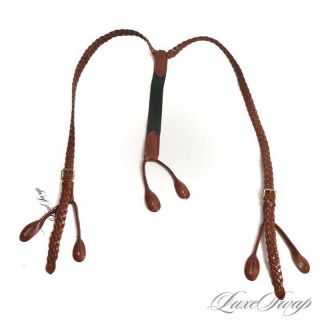 1 Menswear Vintage Polo Ralph Lauren Brown Leather Braided Suspenders Braces Nr