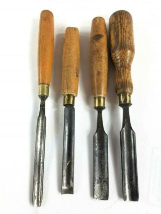 Set Of 4 Vintage/antique Gouges / Chisels Wood Carving Tools.  Sheffield,  Uk.