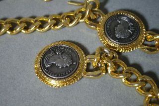 VINTAGE 80 ' s SIGNED OMEGA ROMAN COIN GOLD TONE CHAIN BELT/ NECKLACE 2