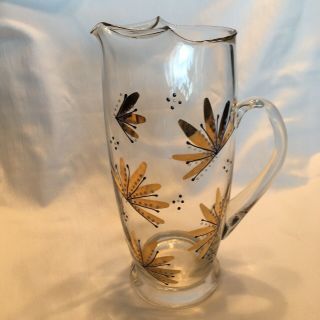 Elegant Vintage Martini Cocktail Glass Pitcher With Gold Flowers Retro Modern