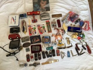 Vintage Junk Drawer Knives Watches,  Buckles,  Toys Camera Pens,  Megellan