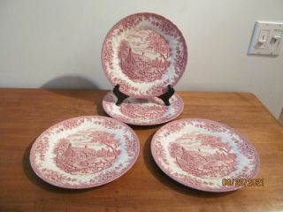 4 Churchill Vintage Pink " The Brook " Dinner Plates 10 " Made In England