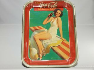 Vintage 1939 Coca Cola Coke Serving Tray Metal Canadian? Swimsuit Ex,  ?