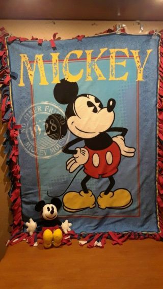 Vintage Walt Disney Mickey Mouse 1928 Fleece Blanket 55 " X 38 " & Mickey Plush