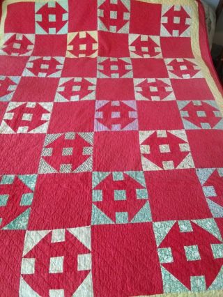 Vintage Hand Stitched Arrow Pattern Quilt Red,  Prints 64x86 Cutter