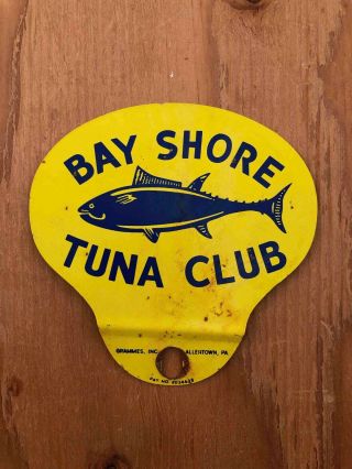 Bay Shore Tuna Club Painted Tin Advertising License Plate Topper Deep Sea
