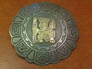 Vintage Peru 925 Silver & 18k Yellow Gold Aztec Mayan Pendant/brooch