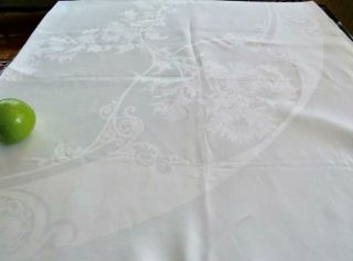 Antique Irish Damask Linen 70 " Sq Tablecloth Celtic Wedding Topper Large Thistles