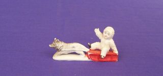 Vintage Painted Bisque Snow Baby Doll With Dog Christmas Small Size German?