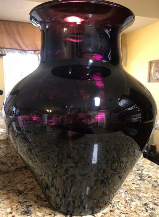 Vtg.  Blenko Large 14 " Floor Vase In Amethyst/purple