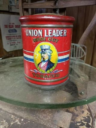 Vintage Union Leader Uncle Sam Round Tobacco Tin