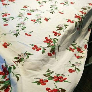 Vintage Cherry Cotton Fabric Tablecloth 66 " X 53 " Cherries Fruit