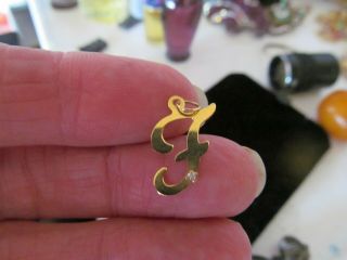 Vintage 14k Solid Yellow Gold Diamond F Initial Letter Charm Pendant 3/4 ".  3 Gr
