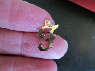 Vintage 14k Solid Yellow Gold Diamond F Initial Letter Charm Pendant 3/4 