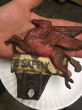 Vintage Advertising Pegasus (drive) Safely License Plate Topper As Pictured Cut