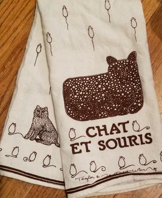 Vintage 1979 Taylor & Ng Cotton Tea Towel Chien Et Souris Cat And Mice