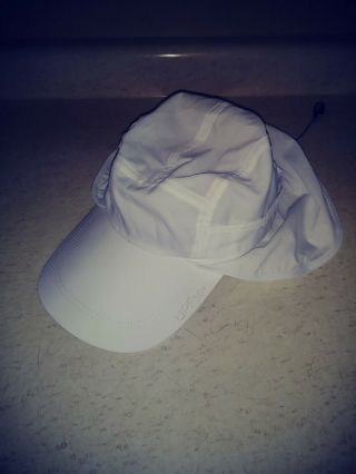 Vintage Columbia Pfg Long Bill Hat Cap Neck Flap Fly Fishing One Size White