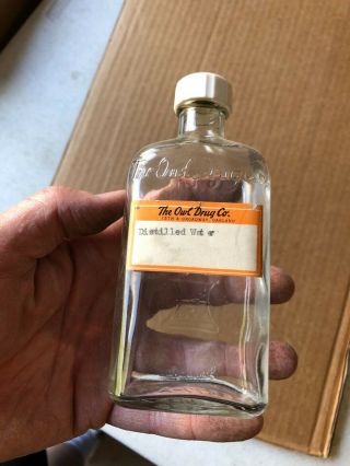Vintage Owl Drug 2 - Wing Distilled Water Embossed Bottle Empty 6oz.