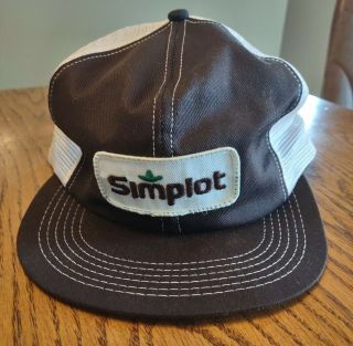 Vtg Simplot Trucker Snapback Hat Patch Mesh Cap K - Brand Usa Two - Tone Farm