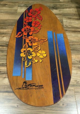 Vintage Skim Lizard Wood Surf Boogie Board Hawaii Jgr Copa Rainbow Hibiscus