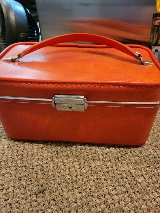 Vintage Invicta Bright Orange Train Case Luggage Suitcase