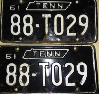 1961 Pair Vintage Tennessee License Plates.  Matching Set.