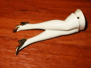 Antique Vtg 3.  5 " China Half Doll Legs White Gold Shoes Germany 7983 Pin Cushion